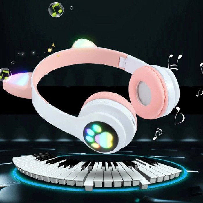 Бездротові навушники з котячими вушками та RGB підсвічуванням Cat VZV 23M. Колір: рожевий