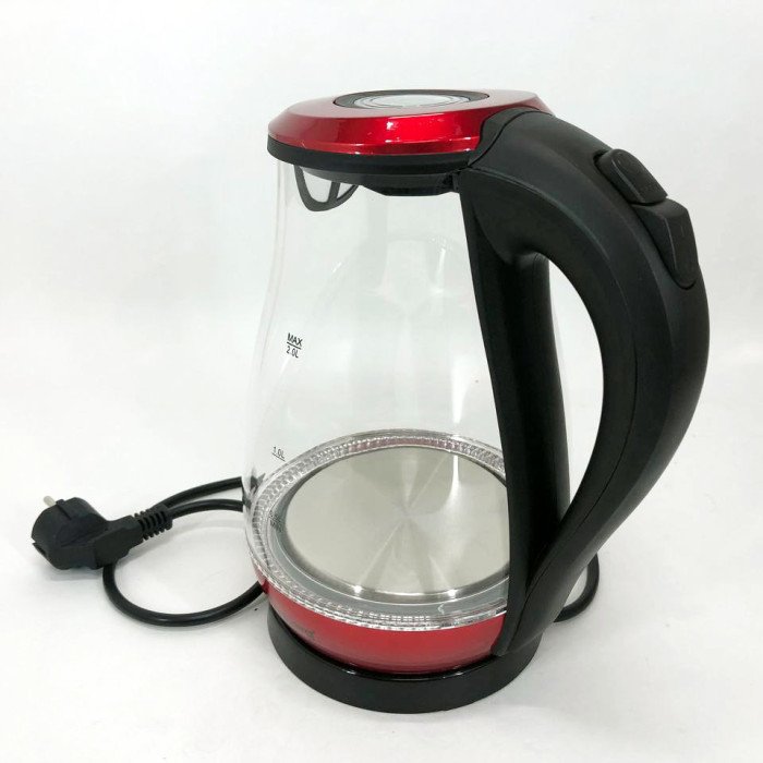 Чайник скляний електричний Rainberg RB-914, стильний електричний чайник. Колір: червоний