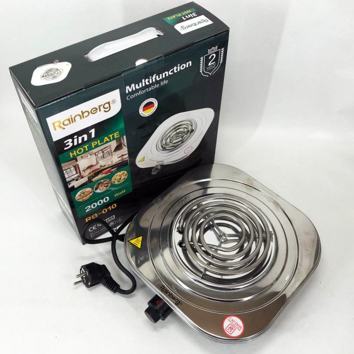 Електроплита Rainberg RB-010 спіральна, плита електрична настільна Рейнберг 1 конфорка (2000 Вт)