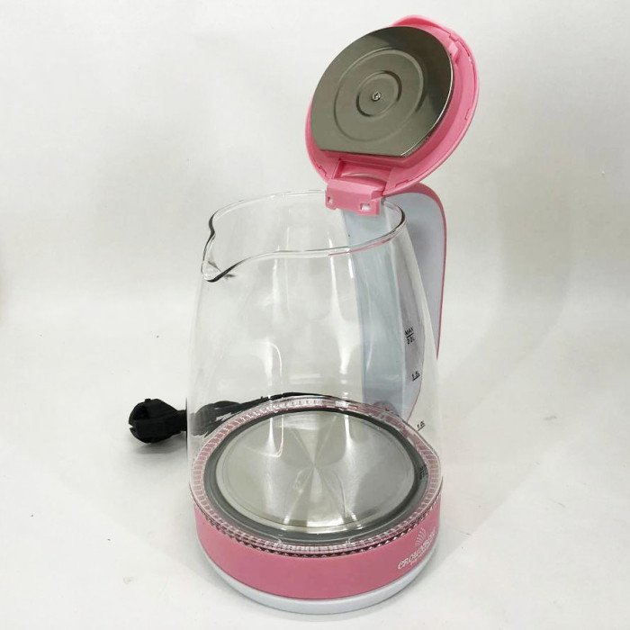 Електричний скляний чайник Crownberg CB-9410. Колір: рожевий