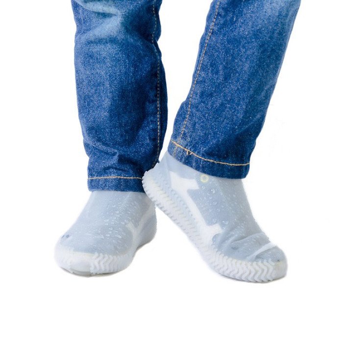 Багаторазові бахіли-чохли L (41-45 розмір) для взуття силіконові від води та бруду. Колір: білий