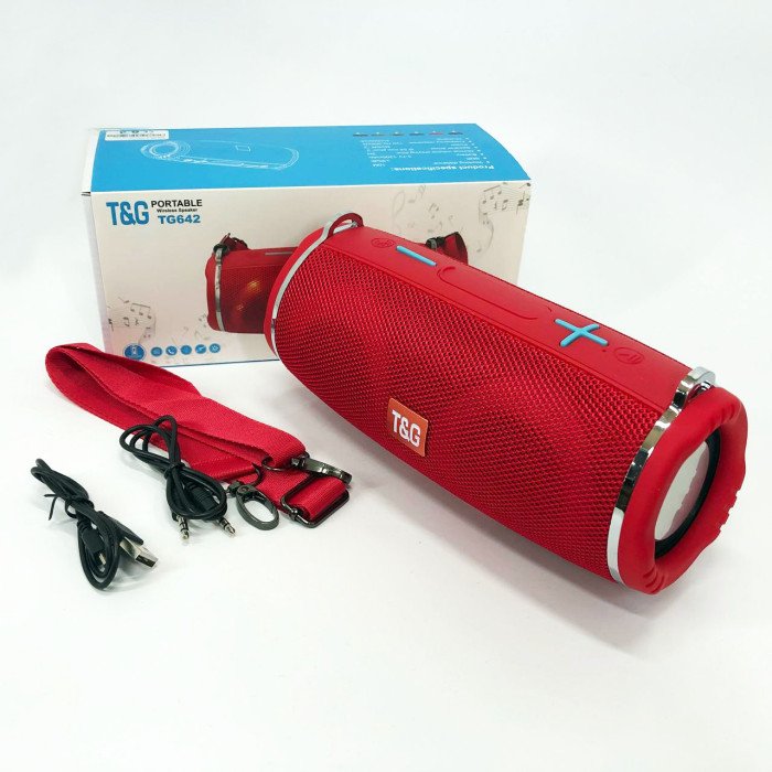 Портативна колонка TG642 з RGB підсвічуванням та ремінцем, портативна блютус колонка. Колір: червоний