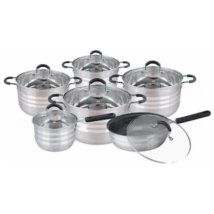 Набір посуду з кришками Edenberg EB-4080 із нержавіючої сталі 12 предметів 2.1л-6.5л