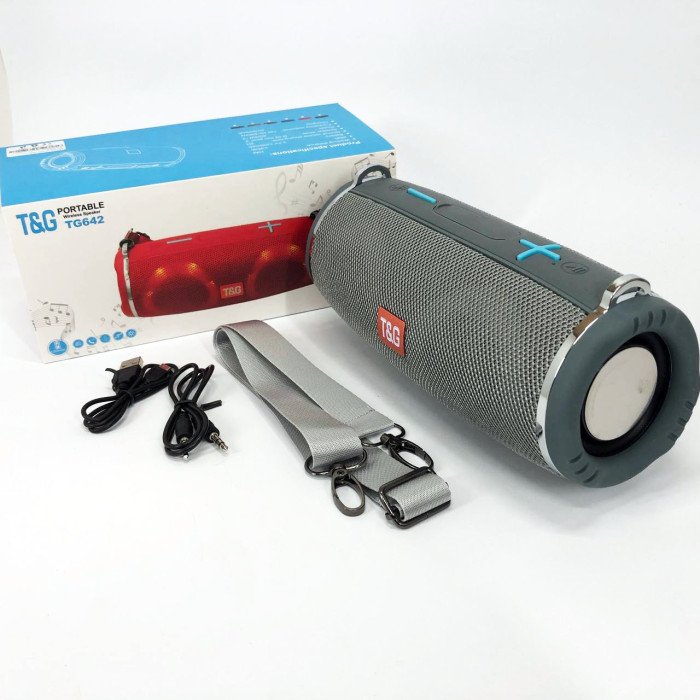 Портативна колонка TG642 з RGB підсвічуванням та ремінцем, портативна колонка з Bluetooth. Колір: сірий