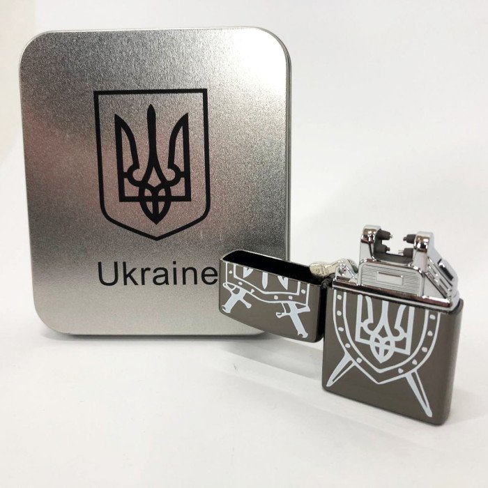 Дугова електроімпульсна запальничка USB Україна металева коробка HL-446. Колір: чорний