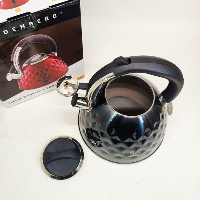 Чайник із нержавіючої сталі Edenberg EB-8833 зі свистком з індукційним дном 3л Black