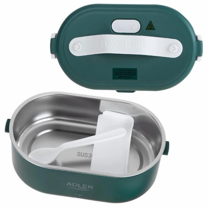Ланч бокс з підігрівом електричний Adler AD 4505 Green 55 Вт металевий для їжі з кришкою 0,8 л 220В