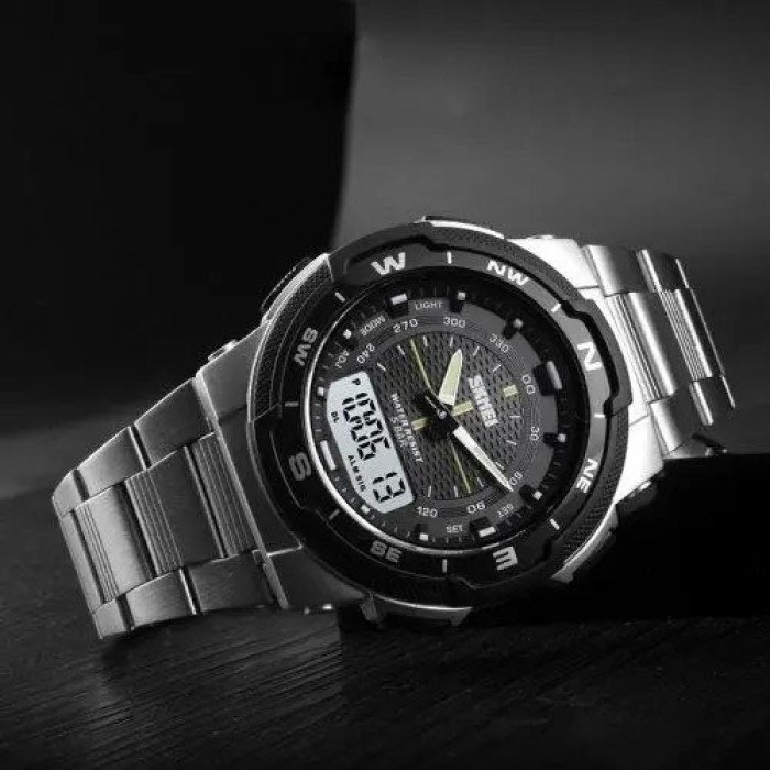 Годинник наручний чоловічий SKMEI 1370SI, армійський годинник протиударний, водонепроникний чоловічий годинник