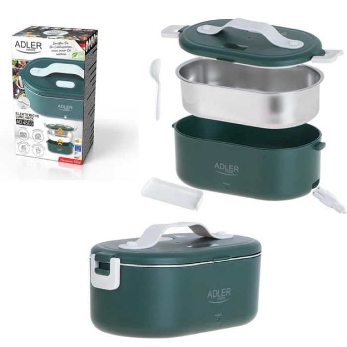Ланч бокс з підігрівом електричний Adler AD 4505 Green 55 Вт металевий для їжі з кришкою 0,8 л 220В