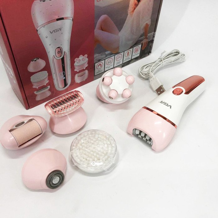 Епілятор для обличчя та тіла 6в1, від USB VGR V-733 / Жіночий епілятор для видалення волосся. Колір: рожевий
