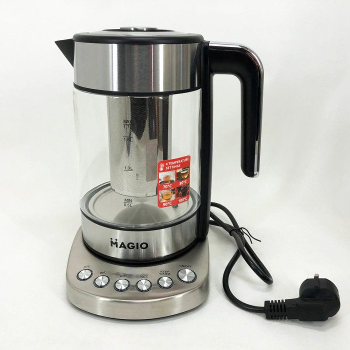 Електрочайник MAGIO MG-494, чайник прозорий з підсвічуванням, чайник дисковий, електрочайник з підсвічуванням