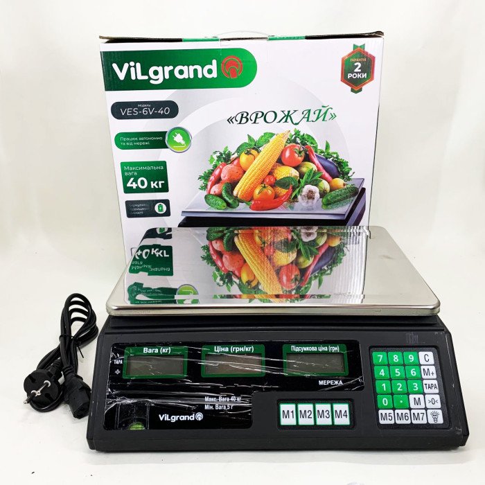 Ваги торговельні ViLgrand VES-6V-40 40 кг з калькулятором та акумулятором