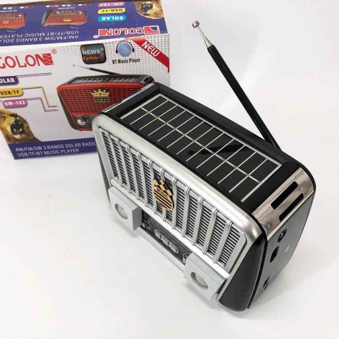 Радіоприймач акумуляторний Golon RX-456 із сонячною панеллю, Радіо приймач. Колір: чорний