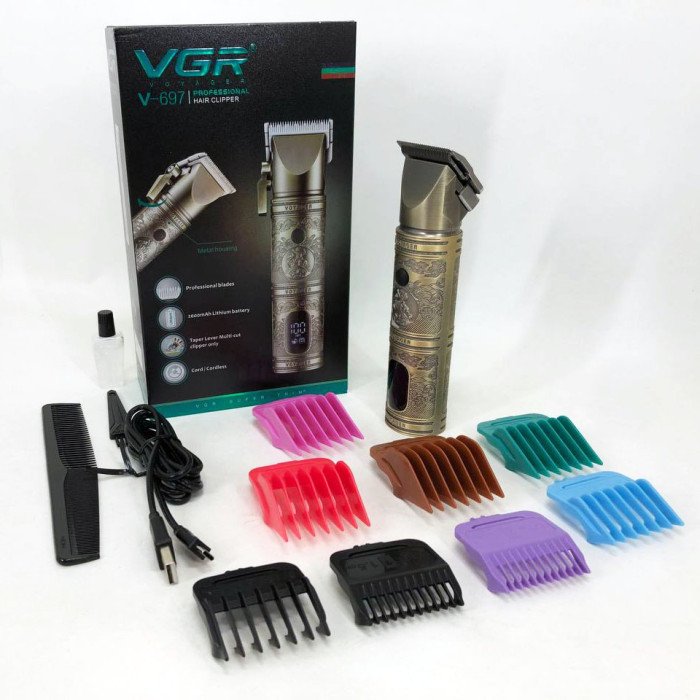 Тример для волосся VGR V-697 LED Display 8 насадок, окантувальна машинка, триммер бездротовий