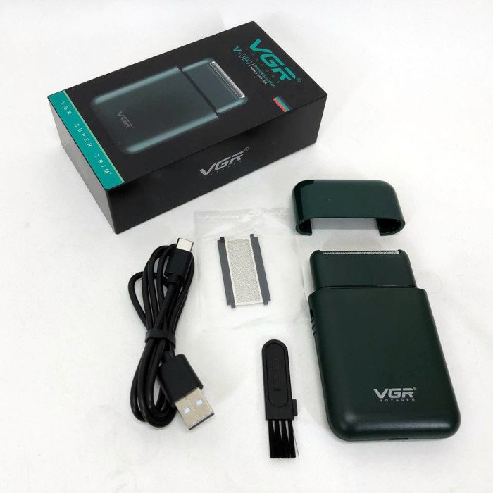 Акумуляторна чоловіча міні електробритва VGR V-390 для гоління бороди та вусів шейвер. Колір: зелений