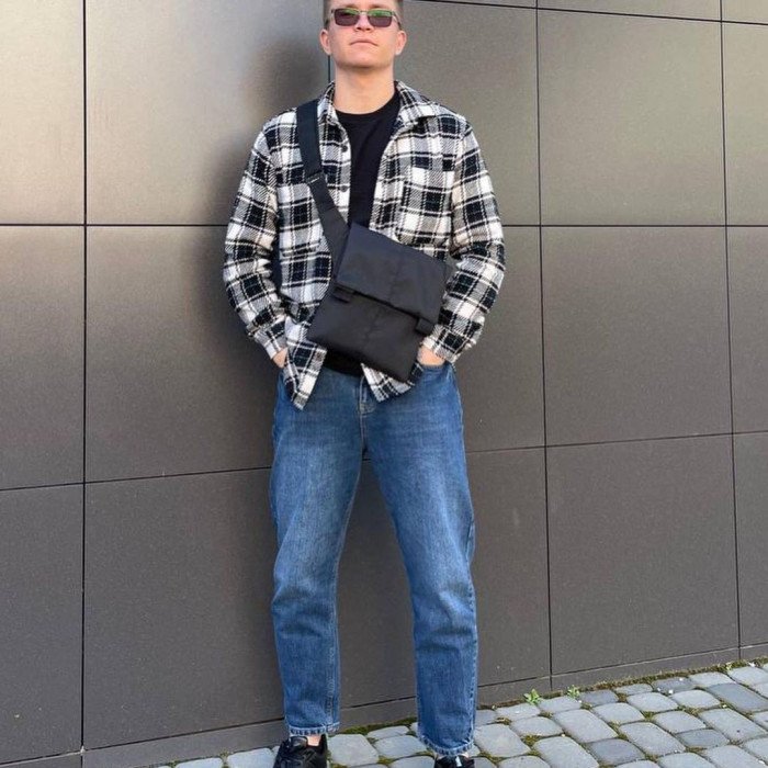 Тактичний месенджер, Чоловіча сумка чорна тканинна, Чоловіча сумка через плече шкіра