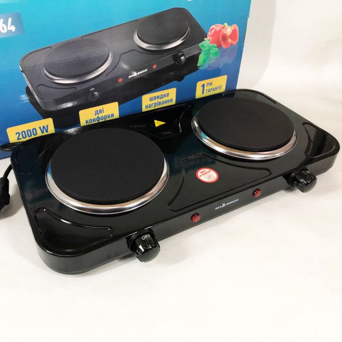 Настільна плита електрична Sea Breeze SB-064 2000 Вт, переносна настільна електроплита. Колір: чорний