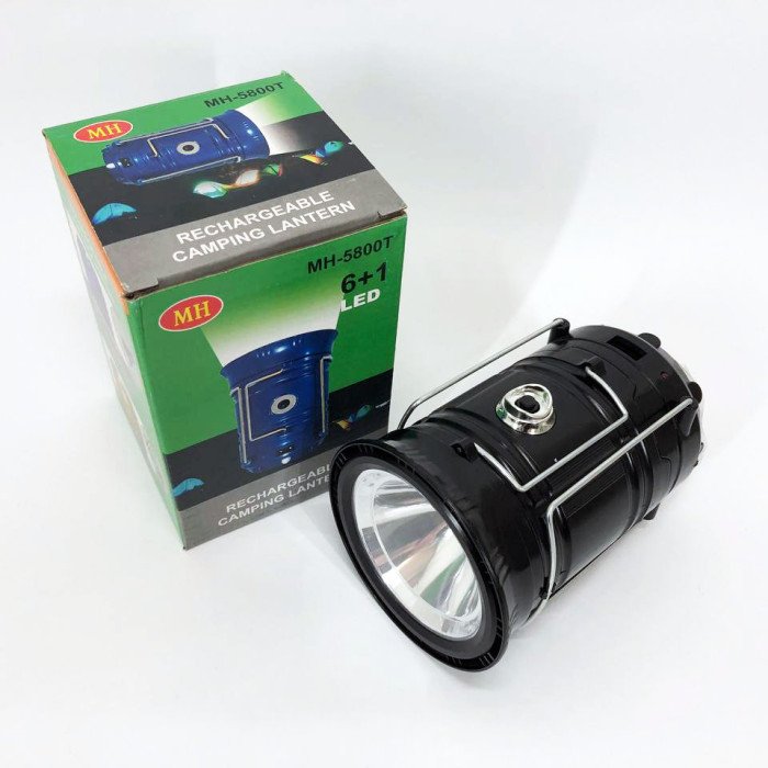 Туристичний ліхтар-лампа на сонячній батареї з павербанком CAMPING MH-5800T (6+1 LED). Колір: чорний