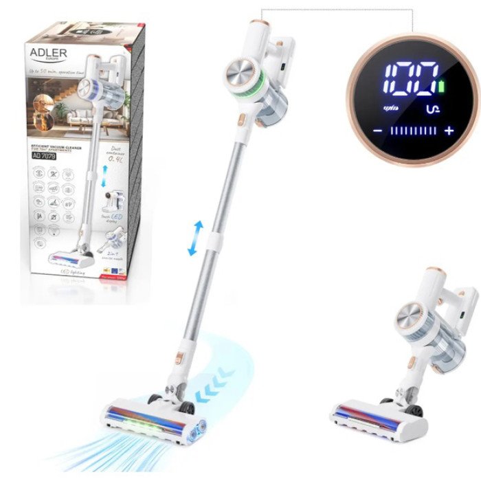 Вертикальний акумуляторний пілосос Adler AD 7079 300Вт сенсорний дисплей LED HEPA 13, набір насадок