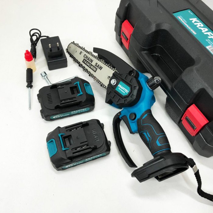 Акумуляторна ланцюгова міні пила 20 см у кейсі Krafftec (36V 4 Ач) + 2 акумулятори та індикатором заряду