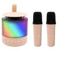 Портативна Bluetooth колонка K19 з підсвічуванням LED та двома мікрофонами для караоке Pink