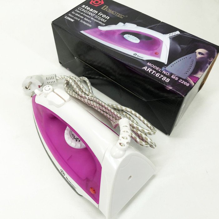 Парова праска з тефлоновим покриттям DOMOTEC MS-2208 1200 Вт, праска для одягу від мережі. Колір: фіолетовий