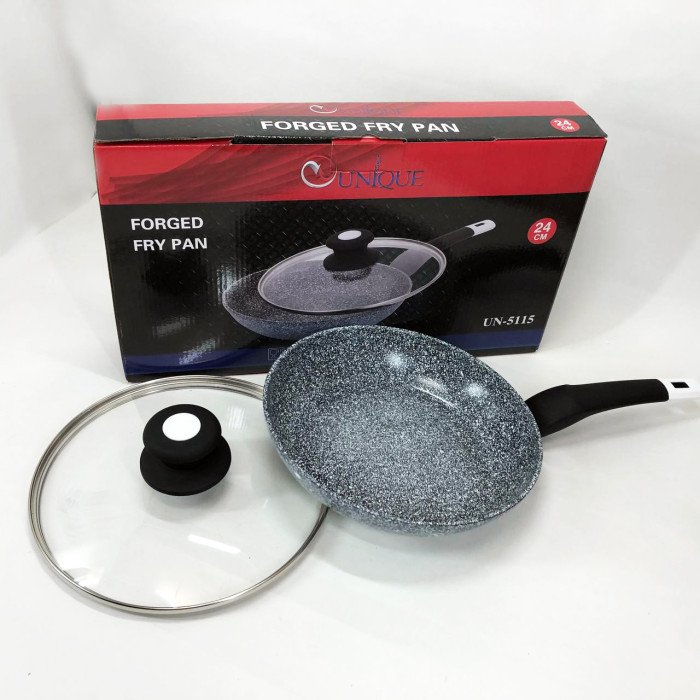 Сковорода UNIQUE UN-5115-24 см із кришкою/граніт світлий