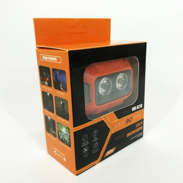 Ліхтар налобний WH-0218-XPG(white+yellow)+SMD(red), Налобний ліхтар для туризму риболовлі та полювання