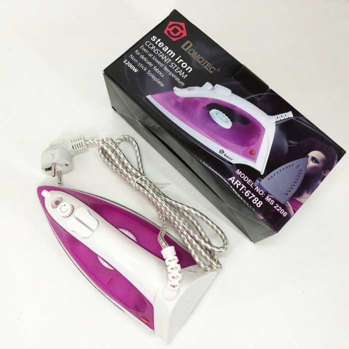 Парова праска з тефлоновим покриттям DOMOTEC MS-2208 1200 Вт, праска для одягу від мережі. Колір: фіолетовий