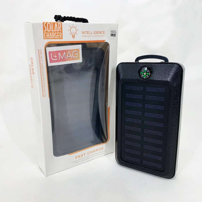 УМБ Power Bank Solar 18000 mAh мобільне зарядне з сонячною панеллю та лампою, Power Bank Charger Black