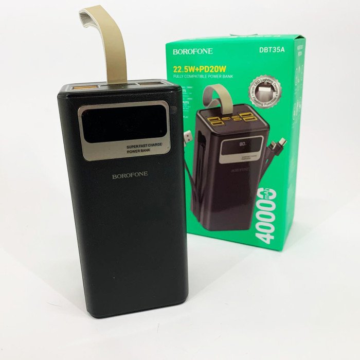 Портативний зарядний пристрій Power Bank BOROFONE DBT35A 40000mAh із вбудованими кабелями