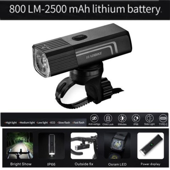 Велофара потужна LEADBIKE LD88-OSRAM 800LM, Довговічний велосипедний ліхтар, Лід фара на велосипед