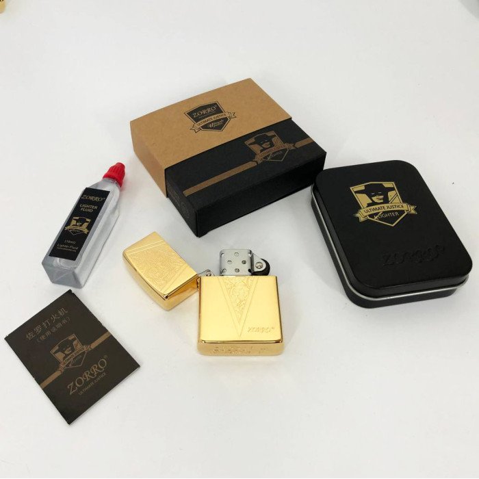 Запальничка бензинова Zorro HL-366, запальничка на день народження, вітрозахисна запальничка. Колір: золотий