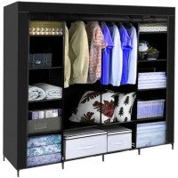Складна тканинна шафа для одягу 170*45*170см Storage Rack, універсальна тканинна шафа для речей Чорний