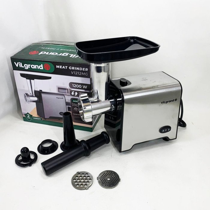 М'ясорубка електрична з нержавіючої сталі VILGRAND V1212MG сталева 1200 Вт