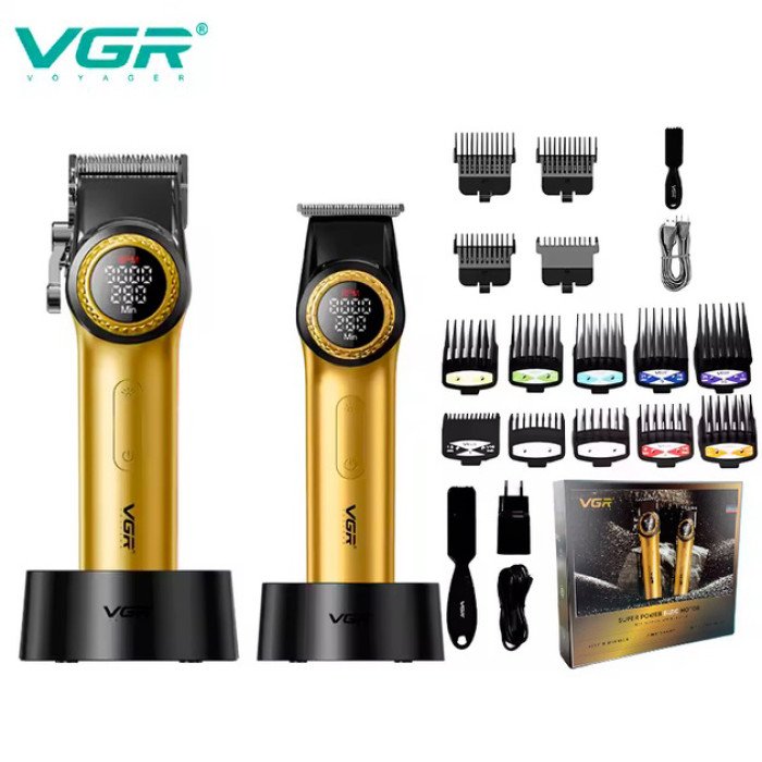 Набір VGR 2 в 1 V-001 V-977 GOLD, акумуляторна машинка для стрижки та триммер. Колір: золотий