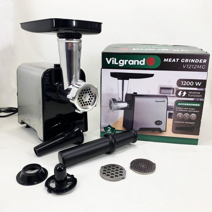 М'ясорубка електрична з нержавіючої сталі VILGRAND V1212MG сталева 1200 Вт