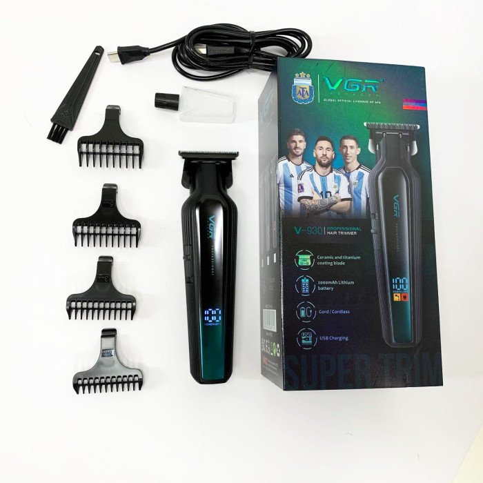 Професійний триммер для бороди та вусів з керамікою VGR V-930 насадки 1-7 мм. Колір: зелений