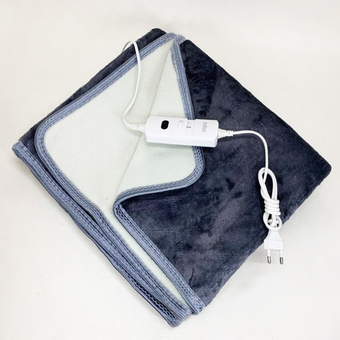 Електропростирадло односпальне 70х150 см тепле електро простирадло ковдру з підігрівом в клітинку з регулятором сірий