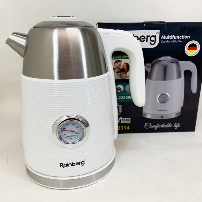 Чайник електричний з датчиком температури Rainberg RB-2314 2200Вт 1.7л White