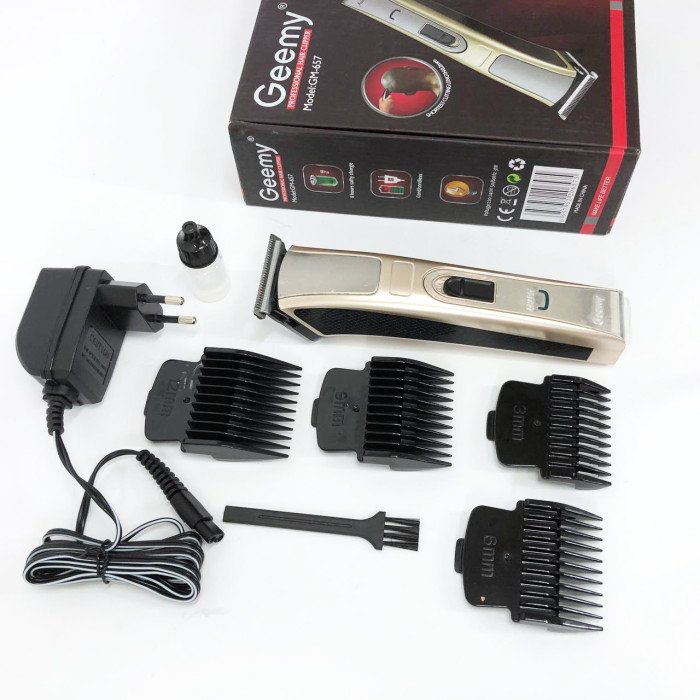 Машинка для стрижки Gemei GM-657 бездротова з комплектом насадок, Перукарські машинки