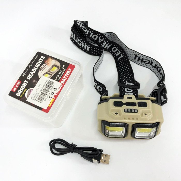 Ліхтар налобний акумуляторний Bailong HX-816S 2COB(white+red) із сенсорним датчиком вологозахист