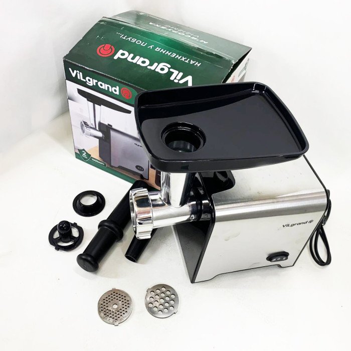 М'ясорубка електрична з нержавіючої сталі VILGRAND V1212MG сталева 1200 Вт