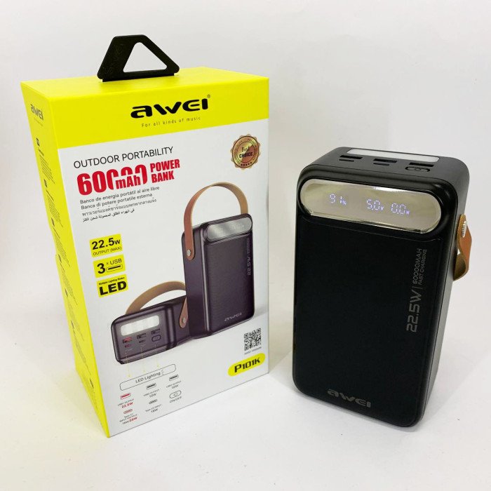 Зовнішній акумулятор Power Bank AWEI P101K 60000mah швидка зарядка