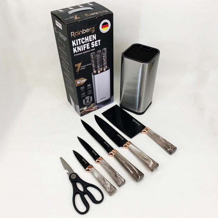 Набір ножів з нержавіючої сталі з основою Rainberg RB-2325 Gray