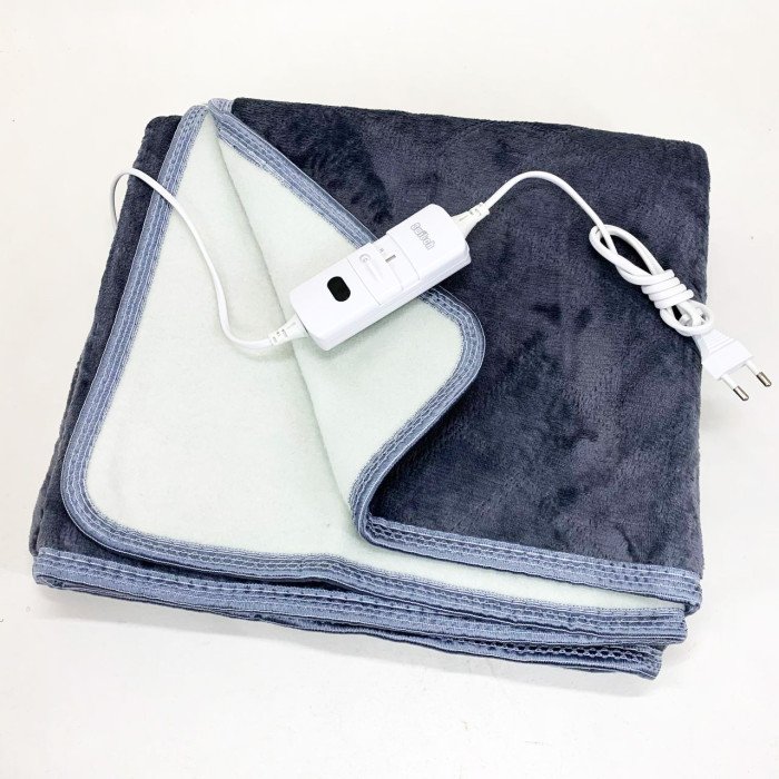 Електропростирадло односпальне 70х150 см тепле електро простирадло ковдру з підігрівом в клітинку з регулятором сірий