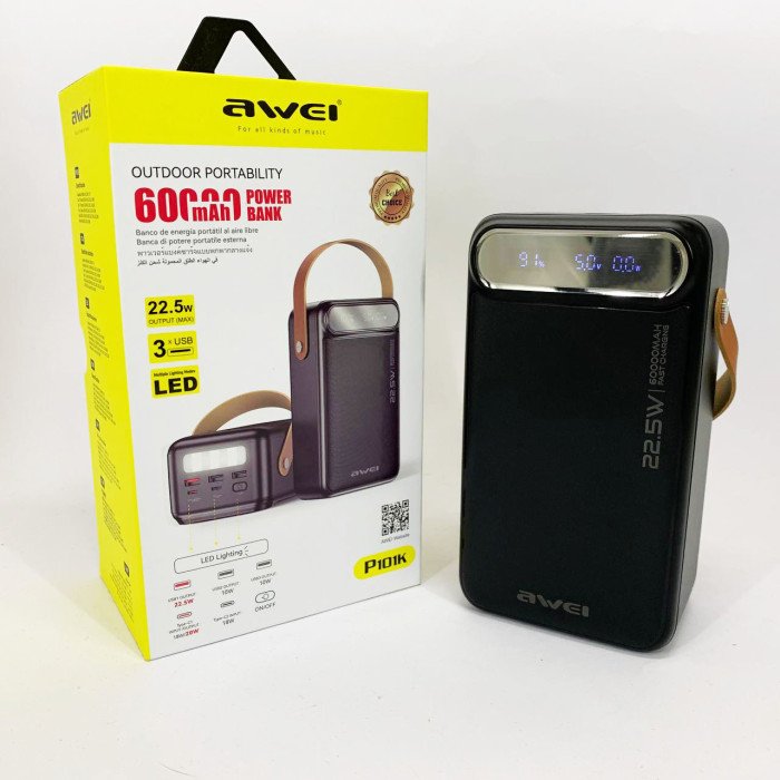Зовнішній акумулятор Power Bank AWEI P101K 60000mah швидка зарядка