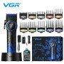 Професійна машинка для стрижки волосся VGR V-001 BLUE з дисплеєм 9000 об/хв та 10 насадками 1,5-24 мм