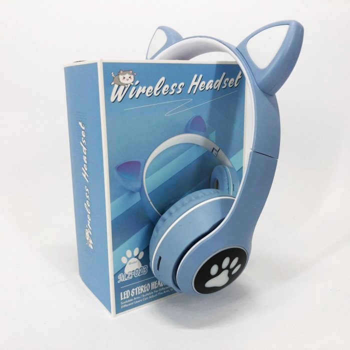 Бездротові навушники з котячими вушками та RGB підсвічуванням Cat VZV 23M. Колір: блакитний