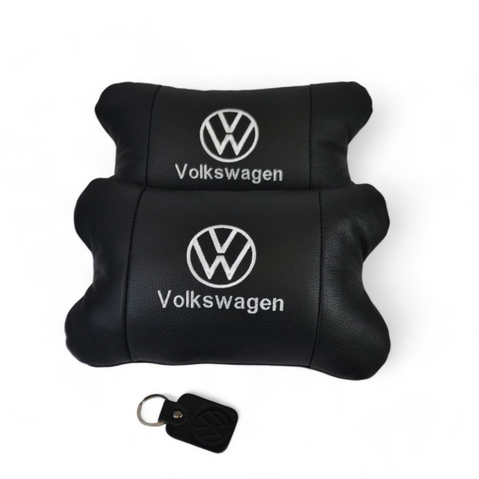 Набір подушок 2шт в авто Volkswagen з натуральної шкіри, на підголовник у машину, Автомобільна  подушка
